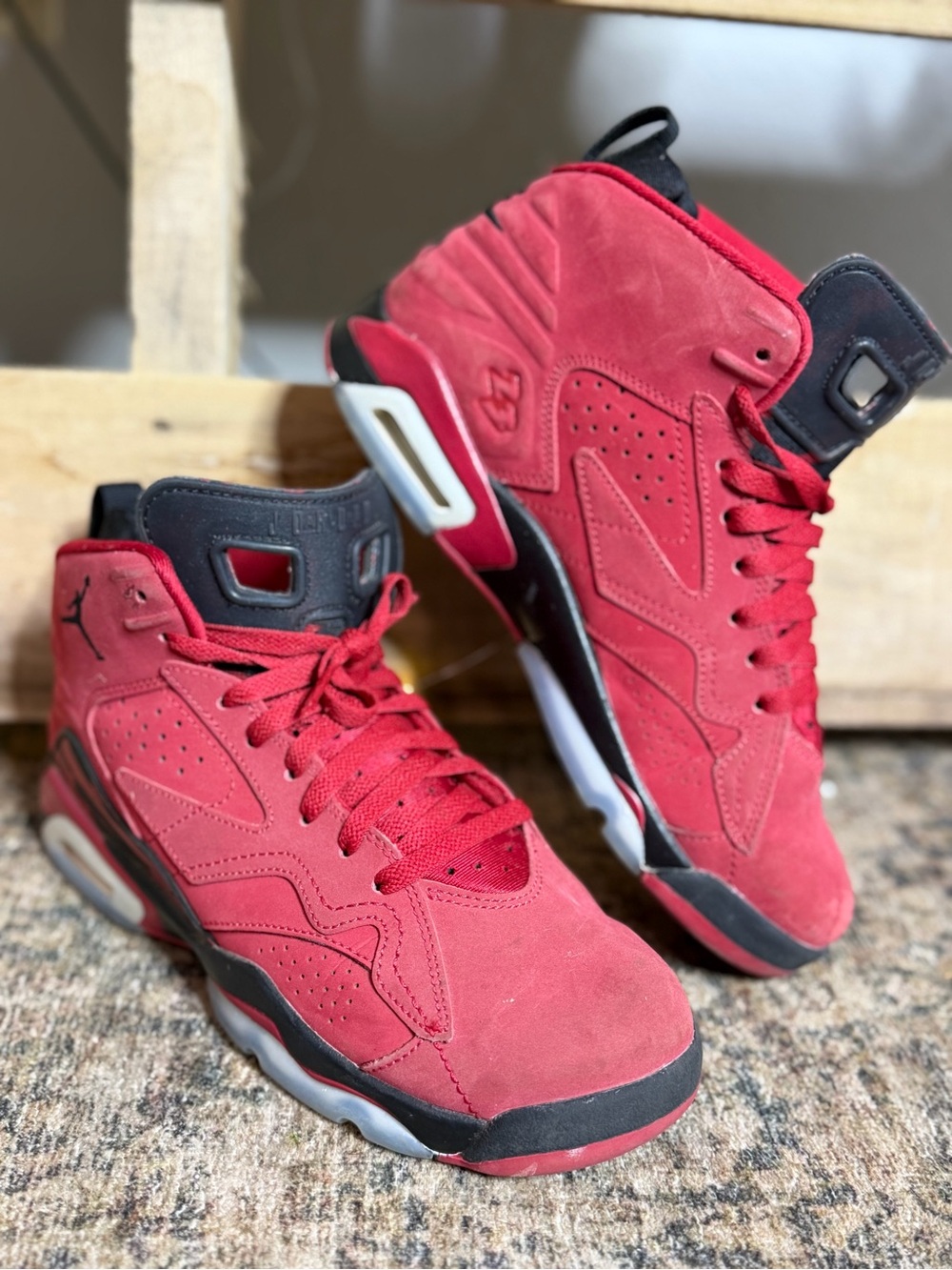 Jordan Kids Red and Black High-Top Athletic Sneakers